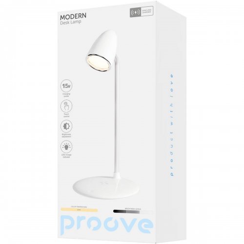 Настільна лампа з бездротовою зарядкою Proove Modern (PLMD05002002) White купити в Україні: Київ, Львів, Хмельницький, Тернопіль, Івано-Франківськ | Низька ціна, відгуки, характеристики від TELEMART фото