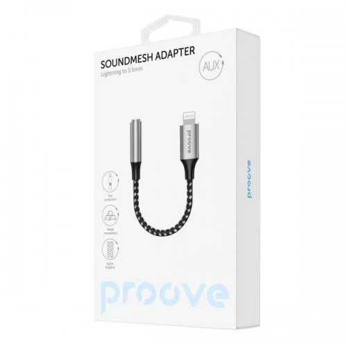 Переходник Proove SoundMesh Lightning to AUX 3.5mm (ACSM00005101) Gray купить в Украине: Киев, Днепр, Харьков, Одесса  | Низкая цена, отзывы, характеристики от TELEMART фото