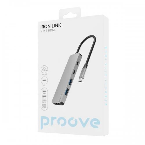 USB-хаб Proove Iron Link USB Type-C 5 in 1 (HBIL00222024) Silver купити в Україні: Київ, Львів, Хмельницький, Тернопіль, Івано-Франківськ | Низька ціна, відгуки, характеристики від TELEMART фото