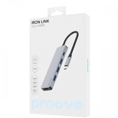 USB-хаб Proove Iron Link USB Type-C 5 in 1 (HBIL00010604) Silver купити в Україні: Київ, Львів, Хмельницький, Тернопіль, Івано-Франківськ | Низька ціна, відгуки, характеристики від TELEMART фото