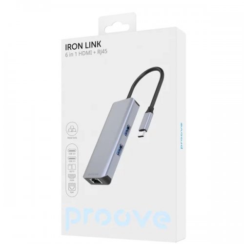 USB-хаб Proove Iron Link USB Type-C 6 in 1 (HBI700010004) Silver купити в Україні: Київ, Львів, Хмельницький, Тернопіль, Івано-Франківськ | Низька ціна, відгуки, характеристики від TELEMART фото