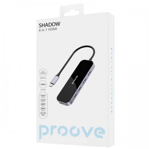 USB-хаб Proove Shadow USB Type-C 6 in 1 (HBSW10221205) Dark Gray купити в Україні: Київ, Львів, Хмельницький, Тернопіль, Івано-Франківськ | Низька ціна, відгуки, характеристики від TELEMART фото