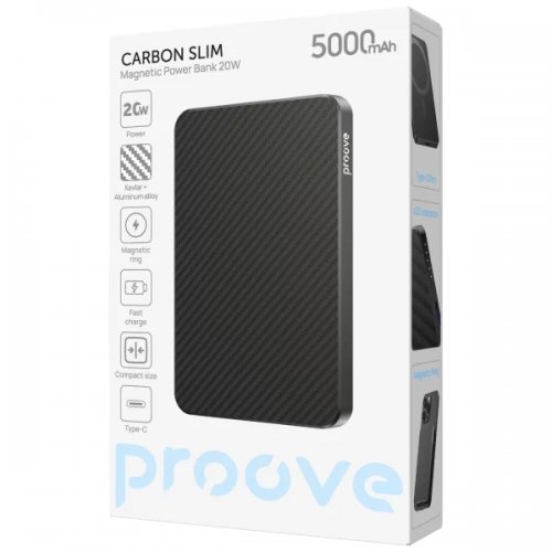 Powerbank Proove Carbon Slim 5000mAh 20W (PBCS20010001) Black купить в Украине: Киев, Днепр, Харьков, Одесса  | Низкая цена, отзывы, характеристики от TELEMART фото