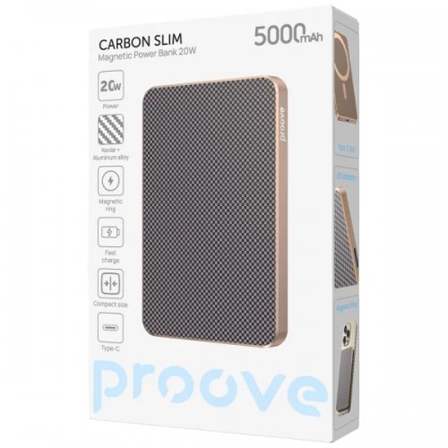 Powerbank Proove Carbon Slim 5000mAh 20W (PBCS20010050) Sunflare купити в Україні: Київ, Львів, Хмельницький, Тернопіль, Івано-Франківськ | Низька ціна, відгуки, характеристики від TELEMART фото