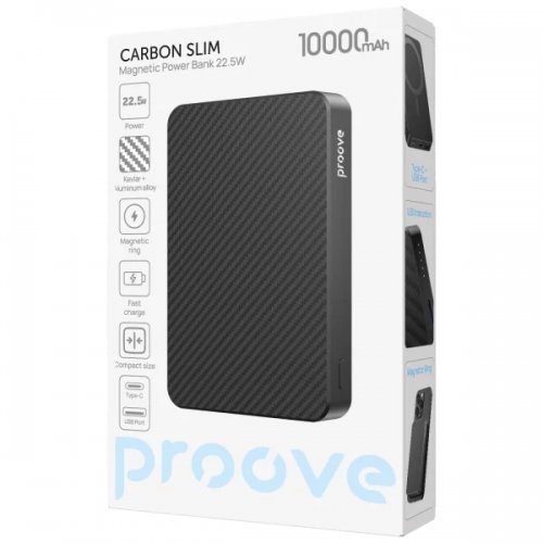 Powerbank Proove Carbon Slim 10000mAh 22.5W (PBCS22110001) Black купити в Україні: Київ, Львів, Хмельницький, Тернопіль, Івано-Франківськ | Низька ціна, відгуки, характеристики від TELEMART фото