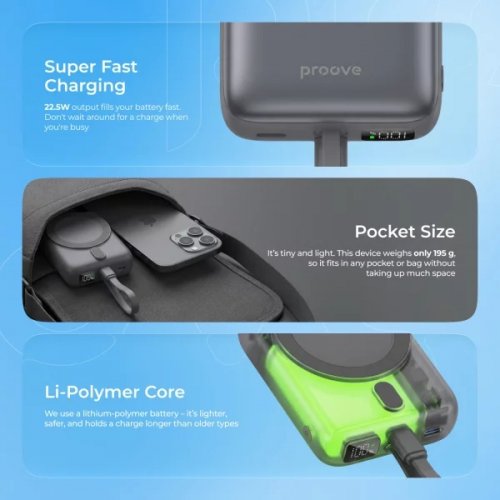 Powerbank Proove Neutron 10000mAh 22.5W (PBNE22022203) Gray купити в Україні: Київ, Львів, Хмельницький, Тернопіль, Івано-Франківськ | Низька ціна, відгуки, характеристики від TELEMART фото