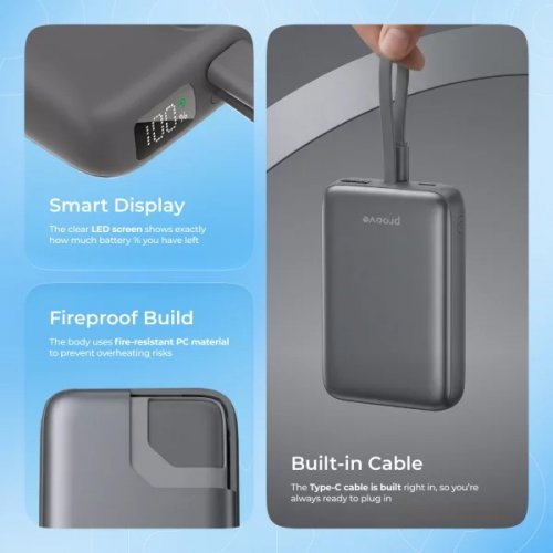 Powerbank Proove Neutron 10000mAh 22.5W (PBNE22022203) Gray купити в Україні: Київ, Львів, Хмельницький, Тернопіль, Івано-Франківськ | Низька ціна, відгуки, характеристики від TELEMART фото