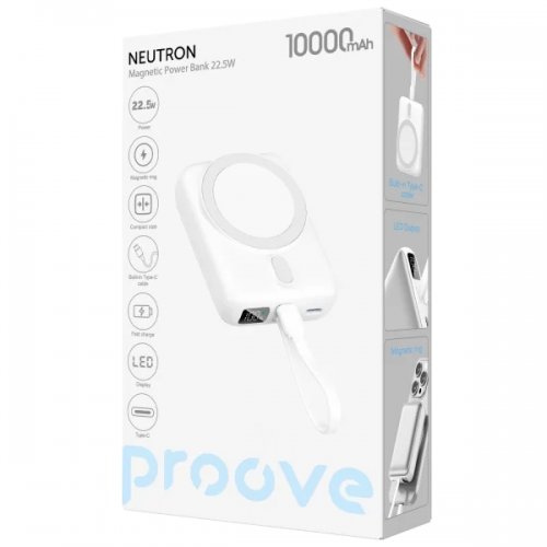 Powerbank Proove Neutron 10000mAh 22.5W (PBNE22022206) Silver/White купити в Україні: Київ, Львів, Хмельницький, Тернопіль, Івано-Франківськ | Низька ціна, відгуки, характеристики від TELEMART фото