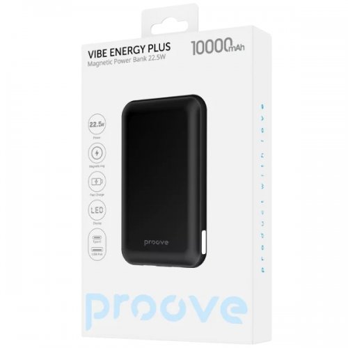Powerbank Proove Vibe Energy Plus 10000mAh 22.5W (PBVE15012203) Black купити в Україні: Київ, Львів, Хмельницький, Тернопіль, Івано-Франківськ | Низька ціна, відгуки, характеристики від TELEMART фото