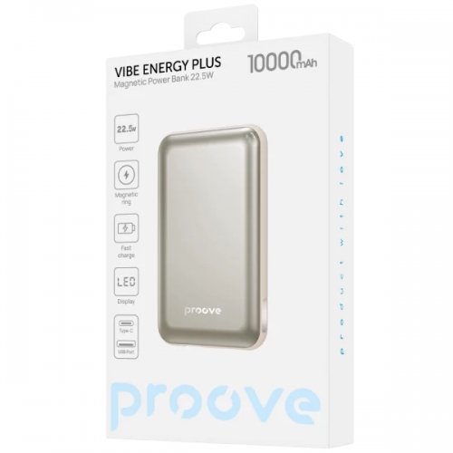 Powerbank Proove Vibe Energy Plus 10000mAh 22.5W (PBVE15012213) Gold купити в Україні: Київ, Львів, Хмельницький, Тернопіль, Івано-Франківськ | Низька ціна, відгуки, характеристики від TELEMART фото
