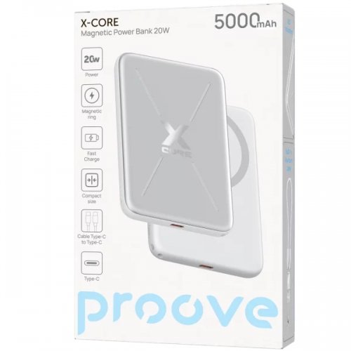 Powerbank Proove X-Core 5000mAh 20W (PNXC20010006) Silver/White купити в Україні: Київ, Львів, Хмельницький, Тернопіль, Івано-Франківськ | Низька ціна, відгуки, характеристики від TELEMART фото