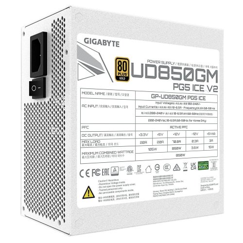 Уценка блок питания Gigabyte UD850GM PG5 V2 850W (GP-UD850GM PG5 ICE) Ice (Вскрытая упаковка, 864729) купить в Украине: Киев, Днепр, Харьков, Одесса  | Проверка совместимости, низкая цена, отзывы, характеристики от TELEMART фото