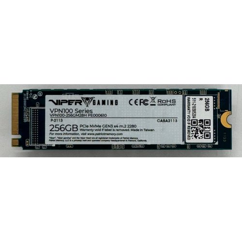 Ssd-диск Patriot VPN100 256GB M.2 (2280 PCI-E) NVMe 1.3 (VPN100-256GM28H) (Відновлено продавцем, 864755) купити в Україні: Київ, Львів, Хмельницький, Тернопіль, Івано-Франківськ | Перевірка сумісності, низька ціна, відгуки, характеристики від TELEMART фото