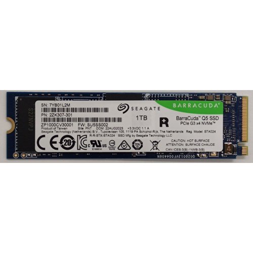 Ssd-диск Seagate Barracuda Q5 1TB M.2 (2280 PCI-E) NVMe x4 (ZP1000CV3A001) (Відновлено продавцем, 864867) купити в Україні: Київ, Львів, Хмельницький, Тернопіль, Івано-Франківськ | Перевірка сумісності, низька ціна, відгуки, характеристики від TELEMART фото