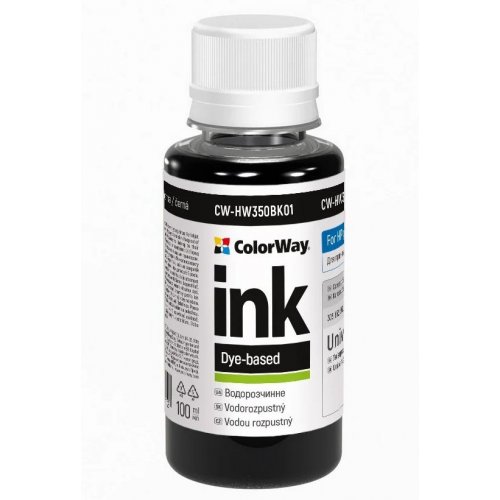 Чорнило ColorWay HP HW350 100ml (CW-HW350BK01) Black купити в Україні: Київ, Львів, Хмельницький, Тернопіль, Івано-Франківськ | Низька ціна, відгуки, характеристики від TELEMART фото