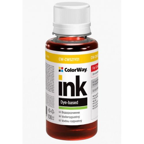 Чорнило ColorWay Canon CW521 100ml (CW-CW521Y01) Yellow купити в Україні: Київ, Львів, Хмельницький, Тернопіль, Івано-Франківськ | Низька ціна, відгуки, характеристики від TELEMART фото