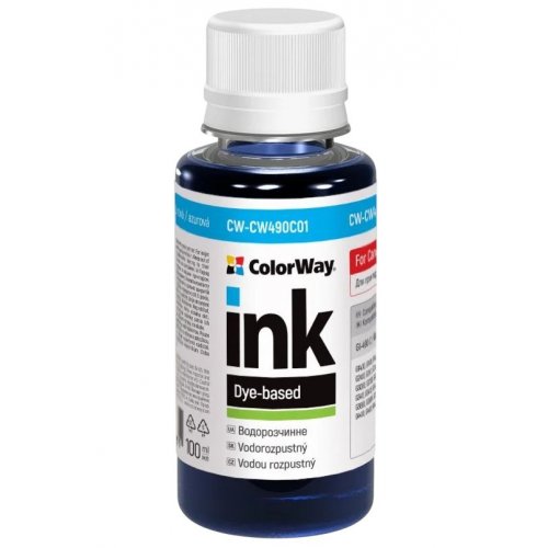 Чернила ColorWay Canon CW490 100ml (CW-CW490C01) Cyan купить в Украине: Киев, Днепр, Харьков, Одесса  | Низкая цена, отзывы, характеристики от TELEMART фото