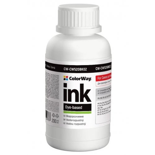 Чернила ColorWay Canon CW520 200ml (CW-CW520BK02) Black купить в Украине: Киев, Днепр, Харьков, Одесса  | Низкая цена, отзывы, характеристики от TELEMART фото