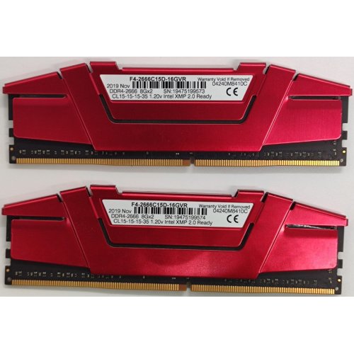 Озу G.Skill DDR4 16GB (2x8GB) 2666Mhz Ripjaws V Red (F4-2666C15D-16GVR) (Восстановлено продавцом, 864970) купить в Украине: Киев, Днепр, Харьков, Одесса  | Проверка совместимости, низкая цена, отзывы, характеристики от TELEMART фото