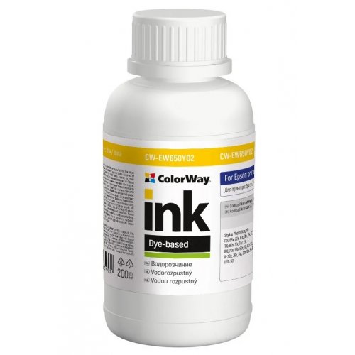Чернила ColorWay Epson EW650 200ml (CW-EW650Y02) Yellow купить в Украине: Киев, Днепр, Харьков, Одесса  | Низкая цена, отзывы, характеристики от TELEMART фото