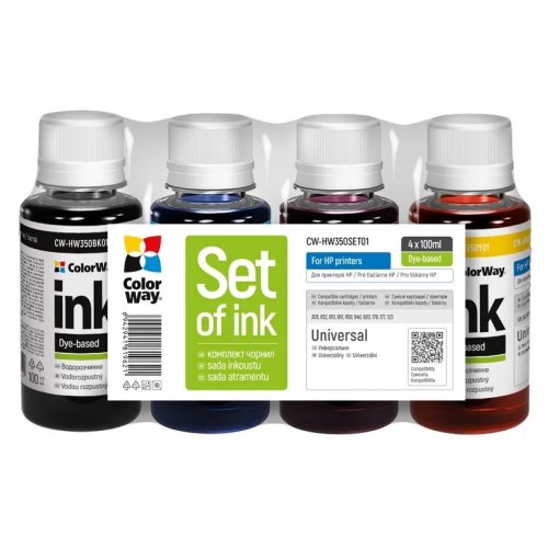 Комплект чорнил ColorWay HP HW350 4x100ml (CW-HW350SET01) BK/С/M/Y купити в Україні: Київ, Львів, Хмельницький, Тернопіль, Івано-Франківськ | Низька ціна, відгуки, характеристики від TELEMART фото