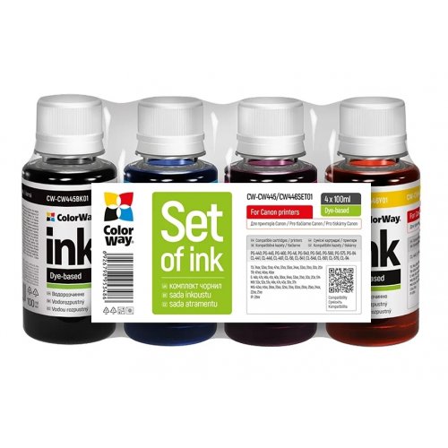 Комплект чорнил ColorWay Canon CW445/CW446 4x100ml (CW-CW445/CW446SET01) BK/С/M/Y купити в Україні: Київ, Львів, Хмельницький, Тернопіль, Івано-Франківськ | Низька ціна, відгуки, характеристики від TELEMART фото