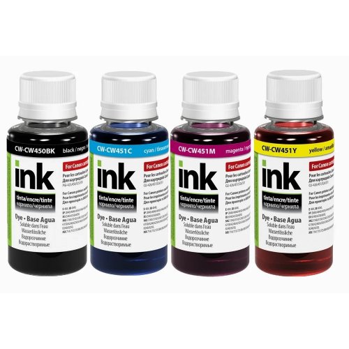 Комплект чорнил ColorWay Canon CW450 4x100ml (CW-CW450/CW451SET01) BK/С/M/Y купити в Україні: Київ, Львів, Хмельницький, Тернопіль, Івано-Франківськ | Низька ціна, відгуки, характеристики від TELEMART фото