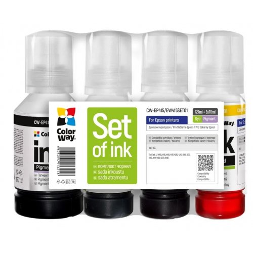 Комплект чорнил ColorWay Epson EP415/EW415 1x127ml + 3x70ml (CW-EP415/EW415SET01) BK/С/M/Y купити в Україні: Київ, Львів, Хмельницький, Тернопіль, Івано-Франківськ | Низька ціна, відгуки, характеристики від TELEMART фото
