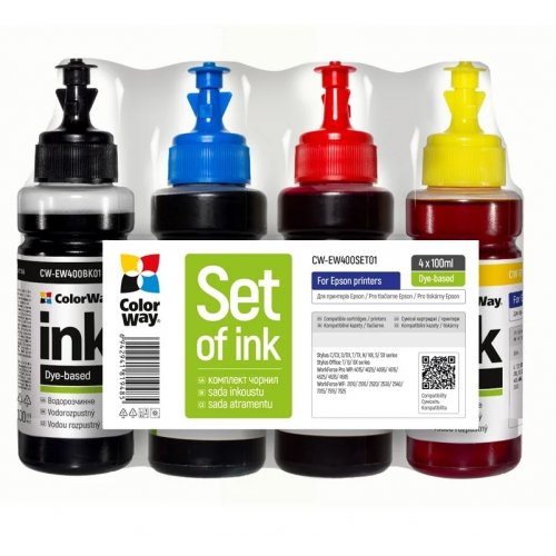 Комплект чорнил ColorWay Epson EW400 4x100ml (CW-EW400SET01) BK/C/M/Y купити в Україні: Київ, Львів, Хмельницький, Тернопіль, Івано-Франківськ | Низька ціна, відгуки, характеристики від TELEMART фото