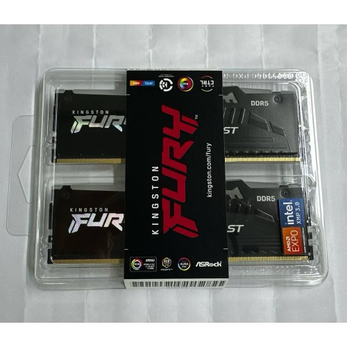 Уцінка озп Kingston DDR5 64GB (2x32GB) 6400Mhz FURY Beast RGB Black (KF564C32BBAK2-64) (Сліди встановлення, 865070) купити в Україні: Київ, Львів, Хмельницький, Тернопіль, Івано-Франківськ | Перевірка сумісності, низька ціна, відгуки, характеристики від TELEMART фото