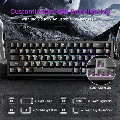 Клавиатура Attack Shark X68 RGB HE Magnetic Linear Switches (AS-6972792471044-B-UA) Black купить в Украине: Киев, Днепр, Харьков, Одесса  | Низкая цена, отзывы, характеристики от TELEMART фото