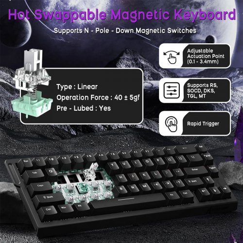 Клавиатура Attack Shark X68 RGB HE Magnetic Linear Switches (AS-6972792471044-B-UA) Black купить в Украине: Киев, Днепр, Харьков, Одесса  | Низкая цена, отзывы, характеристики от TELEMART фото