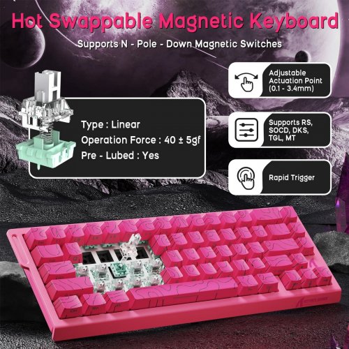 Клавиатура Attack Shark X68 RGB HE Magnetic Linear Switches (AS-6972792471051-P) Pink Contours купить в Украине: Киев, Днепр, Харьков, Одесса  | Низкая цена, отзывы, характеристики от TELEMART фото