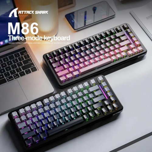 Клавиатура Attack Shark M86 RGB Linear Blueberry Switches Wireless (AS-6972792471525-MN) Gradient Black купить в Украине: Киев, Днепр, Харьков, Одесса  | Низкая цена, отзывы, характеристики от TELEMART фото