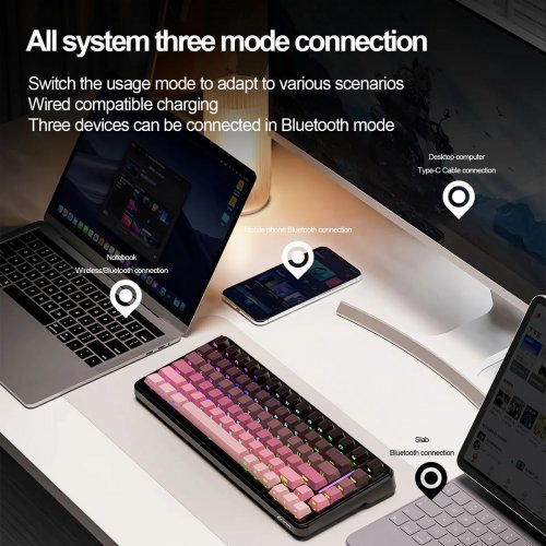 Клавиатура Attack Shark M86 RGB Linear Blueberry Switches Wireless (AS-6972792471525-MN) Gradient Black купить в Украине: Киев, Днепр, Харьков, Одесса  | Низкая цена, отзывы, характеристики от TELEMART фото