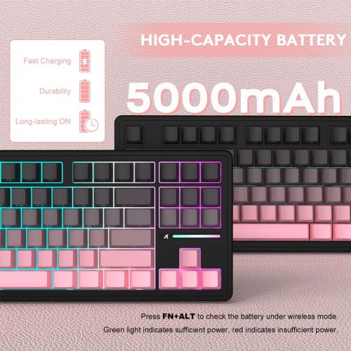 Клавиатура Attack Shark M87 Pro V2 RGB Linear White Jade Switch Wireless (AS-6972792470467-B) Gradient Pink купить в Украине: Киев, Днепр, Харьков, Одесса  | Низкая цена, отзывы, характеристики от TELEMART фото