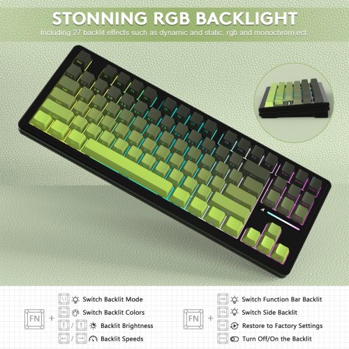Клавиатура Attack Shark M87 Pro V2 RGB Linear White Jade Switch Wireless (AS-697279247163-M) Gradient Green купить в Украине: Киев, Днепр, Харьков, Одесса  | Низкая цена, отзывы, характеристики от TELEMART фото