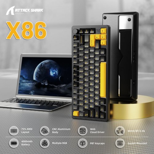 Клавиатура Attack Shark X86 RGB Custom Matcha Switch Wireless (AS-6972792471426-SB-UA) Starry Black купить в Украине: Киев, Днепр, Харьков, Одесса  | Низкая цена, отзывы, характеристики от TELEMART фото