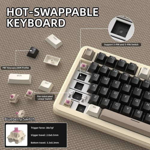 Клавиатура Attack Shark X85 Pro RGB Linear Blueberry Switches Wireless (AS-6972792471099-CW) Cheese White купить в Украине: Киев, Днепр, Харьков, Одесса  | Низкая цена, отзывы, характеристики от TELEMART фото