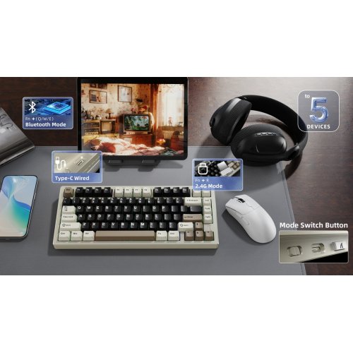 Клавиатура Attack Shark X75 RGB Kailh MX Crystal Switches Wireless (AS-6972792471457-CW-UA) Cheese White купить в Украине: Киев, Днепр, Харьков, Одесса  | Низкая цена, отзывы, характеристики от TELEMART фото