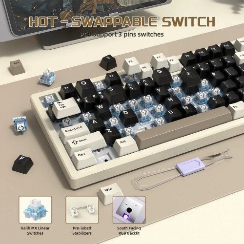 Клавиатура Attack Shark X75 RGB Kailh MX Crystal Switches Wireless (AS-6972792471457-CW-UA) Cheese White купить в Украине: Киев, Днепр, Харьков, Одесса  | Низкая цена, отзывы, характеристики от TELEMART фото