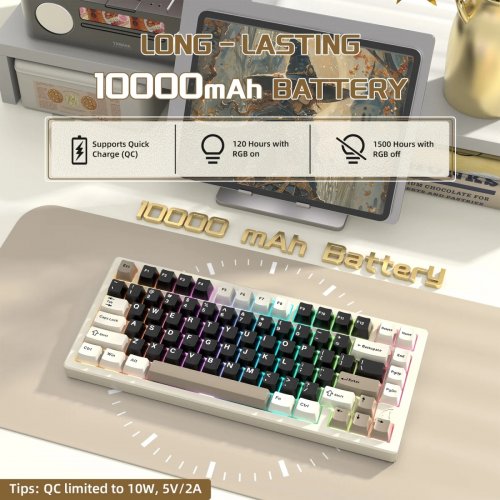 Клавиатура Attack Shark X75 RGB Kailh MX Crystal Switches Wireless (AS-6972792471457-CW-UA) Cheese White купить в Украине: Киев, Днепр, Харьков, Одесса  | Низкая цена, отзывы, характеристики от TELEMART фото