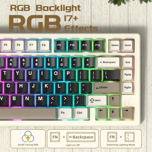 Клавиатура Attack Shark X75 RGB Kailh MX Crystal Switches Wireless (AS-6972792471457-CW-UA) Cheese White купить в Украине: Киев, Днепр, Харьков, Одесса  | Низкая цена, отзывы, характеристики от TELEMART фото