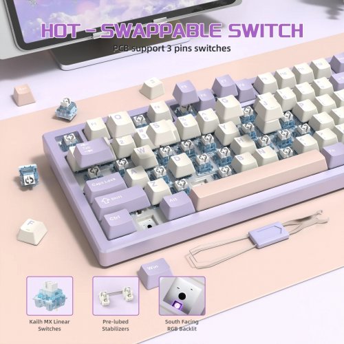 Клавиатура Attack Shark X75 RGB Kailh MX Crystal Switches Wireless (AS-6972792471464-TP-UA) Twilight Purple купить в Украине: Киев, Днепр, Харьков, Одесса  | Низкая цена, отзывы, характеристики от TELEMART фото