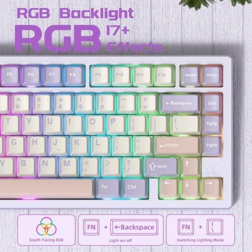 Клавиатура Attack Shark X75 RGB Kailh MX Crystal Switches Wireless (AS-6972792471464-TP-UA) Twilight Purple купить в Украине: Киев, Днепр, Харьков, Одесса  | Низкая цена, отзывы, характеристики от TELEMART фото