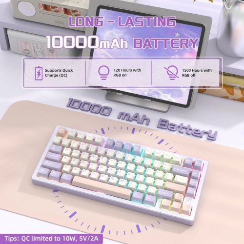 Клавиатура Attack Shark X75 RGB Kailh MX Crystal Switches Wireless (AS-6972792471464-TP-UA) Twilight Purple купить в Украине: Киев, Днепр, Харьков, Одесса  | Низкая цена, отзывы, характеристики от TELEMART фото