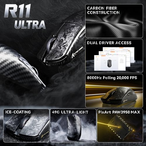 Мышка Attack Shark R11 Ultra (AS-6972792472393-B) Forged Black купить в Украине: Киев, Днепр, Харьков, Одесса  | Низкая цена, отзывы, характеристики от TELEMART фото