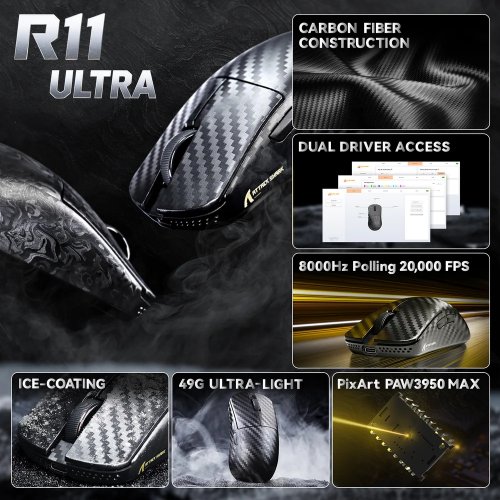 Мышка Attack Shark R11 Ultra (AS-6972792472409-B) Weave Black купить в Украине: Киев, Днепр, Харьков, Одесса  | Низкая цена, отзывы, характеристики от TELEMART фото