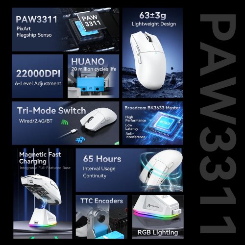 Мышка Attack Shark X11 Wireless (AS-6972792470771B) Black купить в Украине: Киев, Днепр, Харьков, Одесса  | Низкая цена, отзывы, характеристики от TELEMART фото