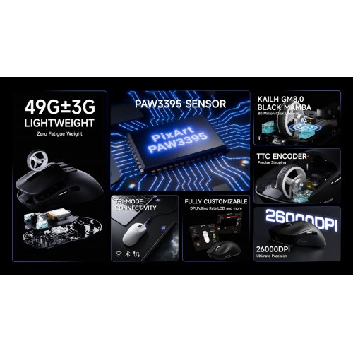 Мышка Attack Shark X3 Wireless (AS-6972792470054-B) Black купить в Украине: Киев, Днепр, Харьков, Одесса  | Низкая цена, отзывы, характеристики от TELEMART фото